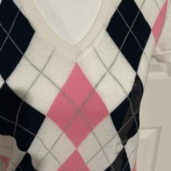 Tommy Hilfiger V-Neck Argyle Short Sleeve Shirt -Y2K- NWT Size: XS - Picture 3 of 5